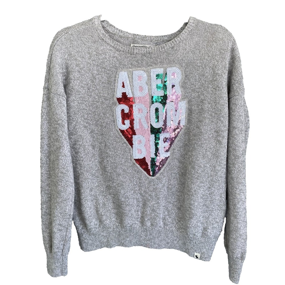 Abercrombie Kids Girl 15 /16 Cute Sweater Pullover Cotton Grey Knit Sequins